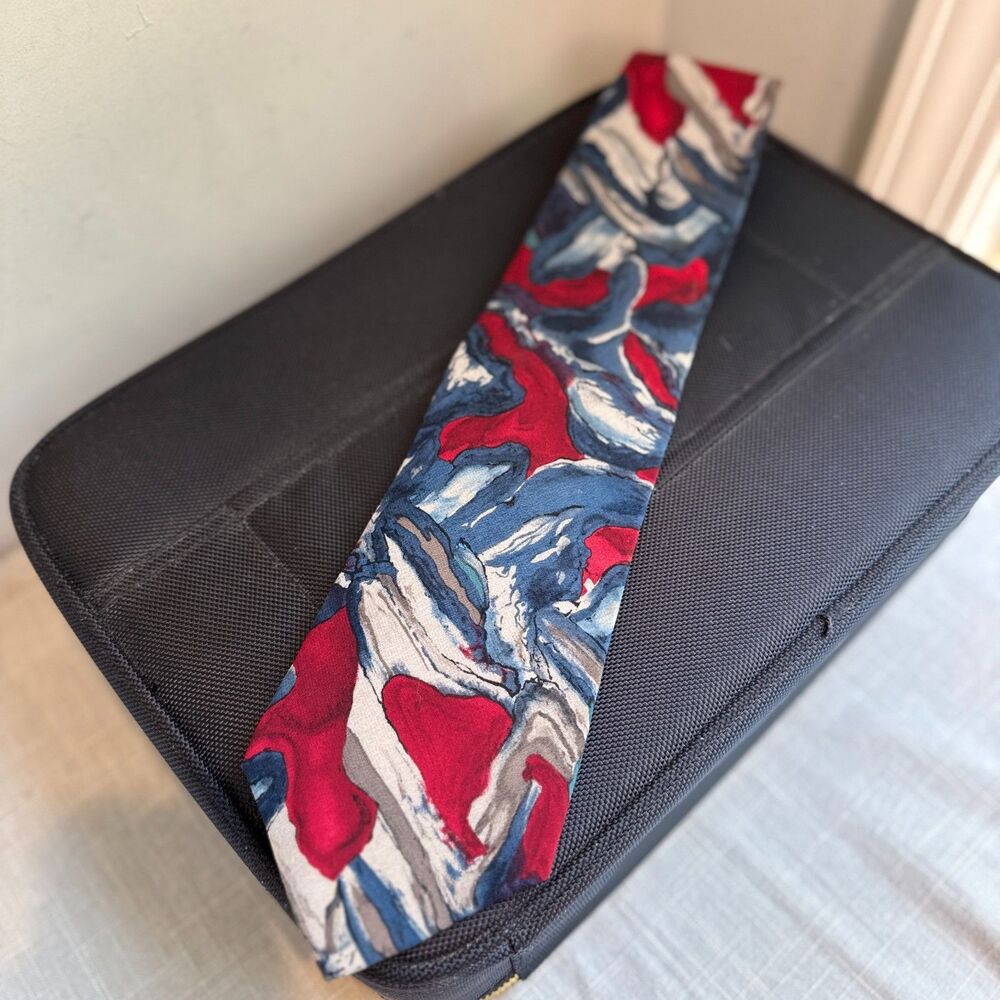 J. Garcia Malachite Valley Collection VII Silk Red White Blue Designer Necktie